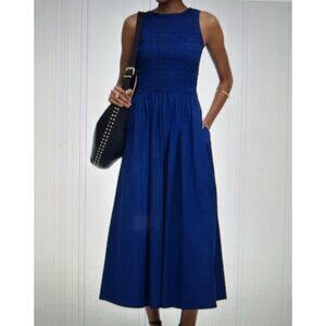 Madewell Sicily Dress Smocked Scooped Back Midi Length Blue Size XXS